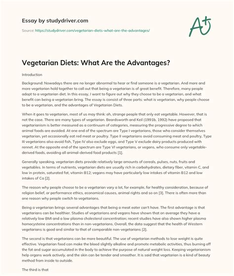Vegetarian Diets What Are The Advantages Free Essay Example