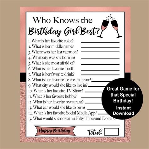 who knows the birthday girl best game 21st 25th 30th 35th 40th birthday trivia game games