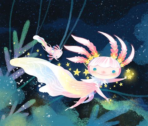 The Axolotl Fairy And Her Little Partner Are Going Little Oil Art
