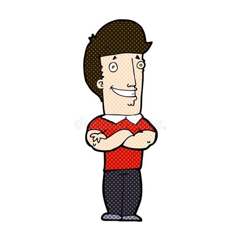 Comic Cartoon Man With Folded Arms Grinning Stock Illustration