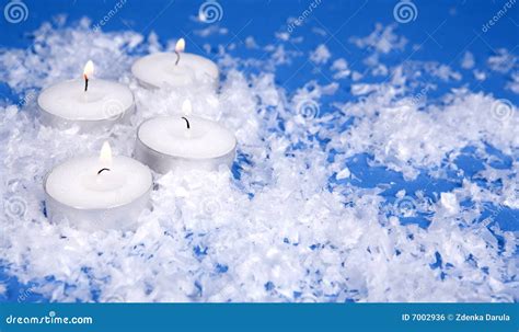 White Snow And Candles Stock Photo Image Of Background 7002936