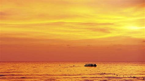 1080p Free Download Fire Sunset In The Sea Sun Orange Yellow