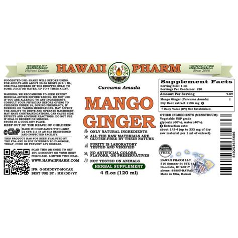 Mango Ginger Curcuma Amada Tincture Dried Root Alcohol Free Liquid