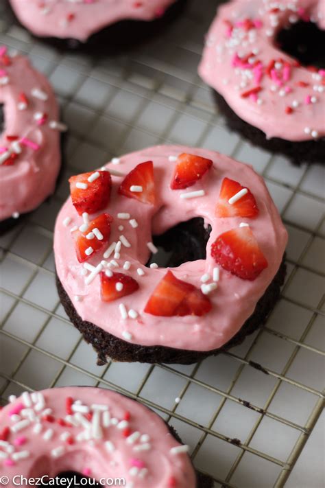 Chocolate Donuts With Strawberry Cream Cheese Icing Chez Cateylou
