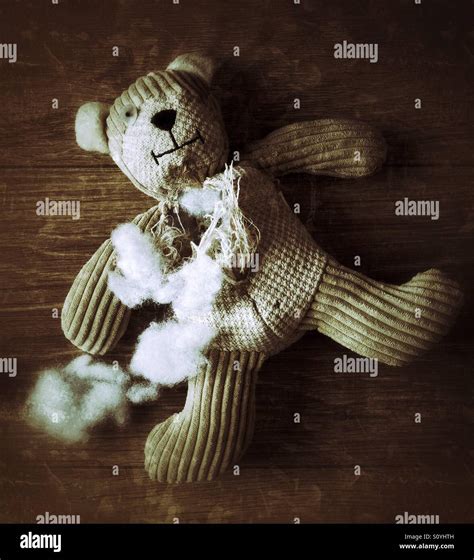 An Old Fashioned Teddy Bear With The Stuffing Missing From His Stomach