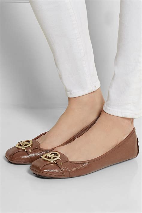 Lyst Michael Michael Kors Fulton Textured Leather Ballet Flats In Brown