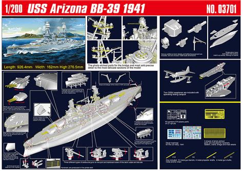Uss Arizona Bb 39 Battleship 1941 Plastic Model Military Ship Kit