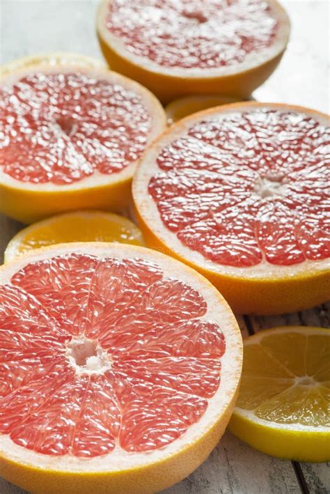 Cut Grapefruits Lying On The Table Stock Image Image Of Harvest