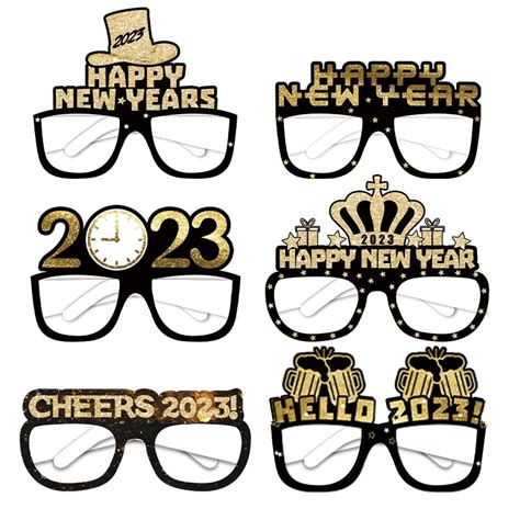 612pcs Happy New Year Eyeglasses 2023 Paper Glasses Frame Photo Booth Props For New Years Eve