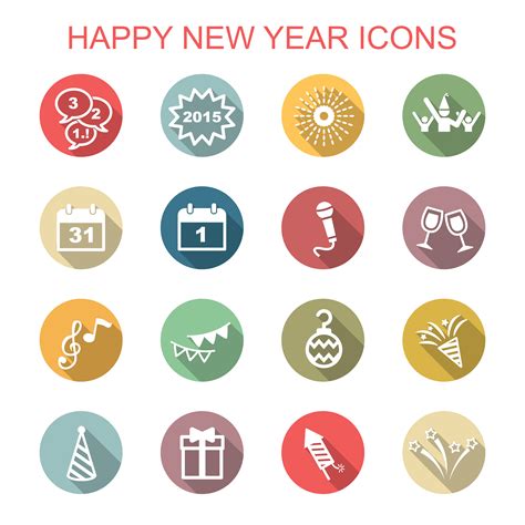 Happy New Year Long Shadow Icons 633424 Vector Art At Vecteezy
