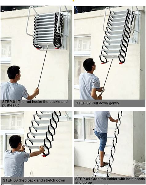 Buy 12 Steps Wall Mounted Folding Stairs Black Retractable Attic Ladder