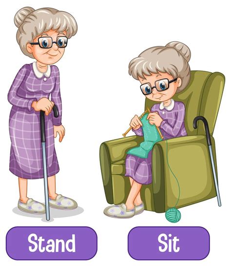 Opposite Words With Stand And Sit 1783980 Vector Art At Vecteezy