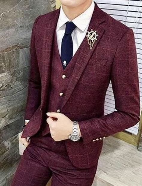 Ll002 Formal Wear Burgundy Mens Wedding Suits Tuxedos For Men Groom