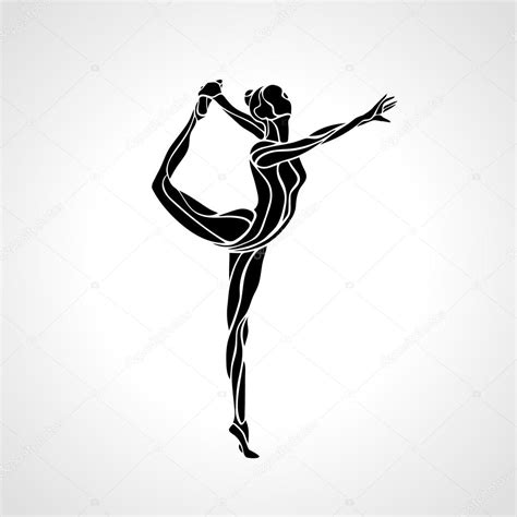 creative silhouette of gymnastic girl art rhythmic gymnastics black and white vector