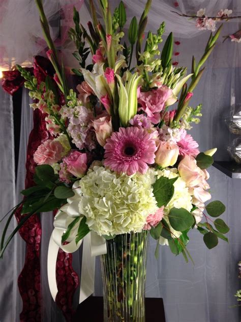 Pink And White Tall Floral Arrangement Designed By Robyn At Flowers And