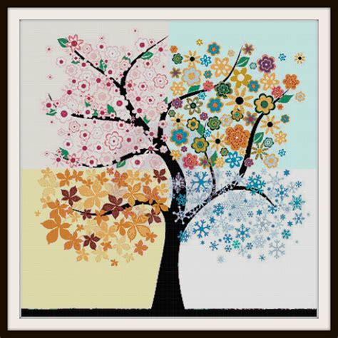 I thought it was about time i stitched something other than mini cats, and although i do love my mini cats i do like to stitch something different now. Four Season Cross Stitch Pattern 4 season cross stitch PDF
