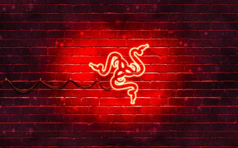 Herunterladen Hintergrundbild Razer Rotes Logo 4k Rote Backsteinmauer