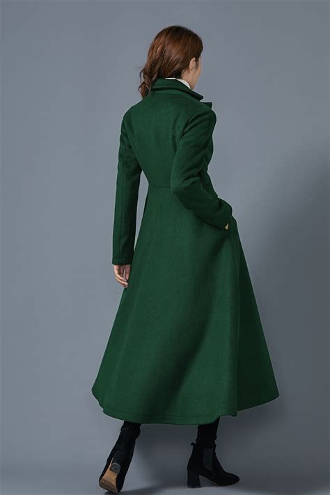 Dark Green Coat Long Wool Coat Winter Coat Ladies Coat Etsy