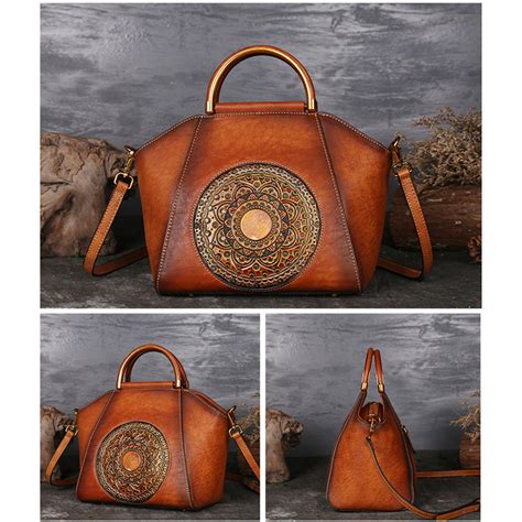 Women Genuine Leather Vintage Totem Designer Handbag Shoulder Bag