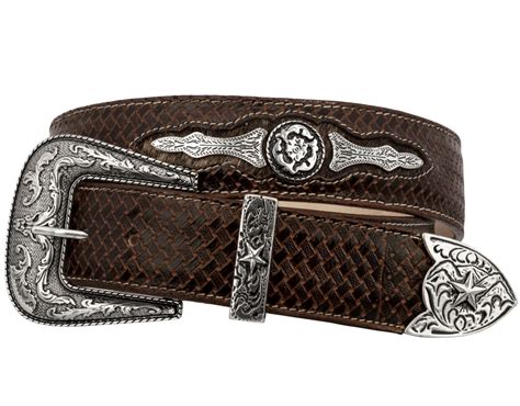 Mens Western Cowboy Belt Ranger Concho Genuine Leather Rodeo Silver