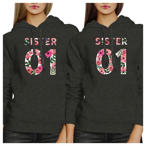 Sister 01 BFF Matching Dark Grey Hoodies | Matching hoodies, Bff matching outfits, Gray hoodies