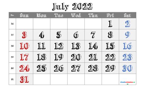 Free Printable July 2022 Calendar 12 Templates