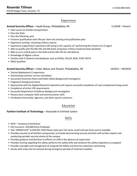 Armed Security Guard Resume Sample