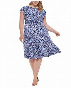  Howard Synthetic Plus Size Printed Fit Flare Dress In Blue Lyst