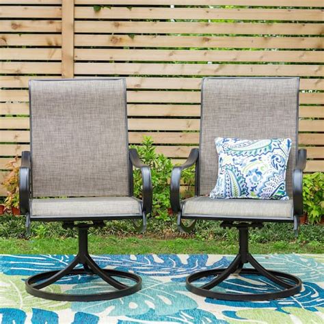 Phi Villa Black Swivel Textile Metal Patio Outdoor Dining Chair 2 Pack