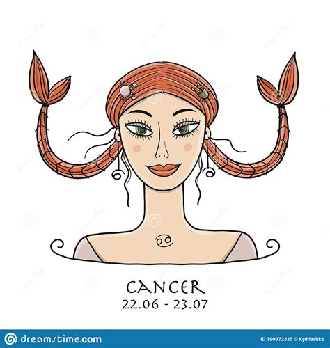 Illustration Of Cancer Zodiac Sign Element Of Water Beautiful Girl