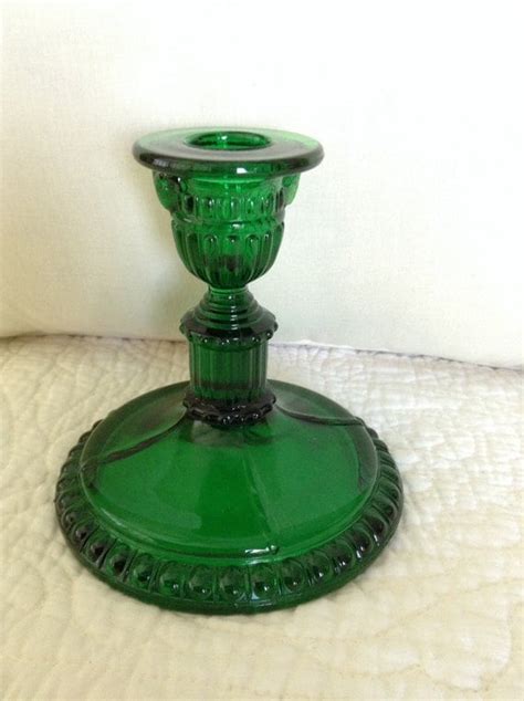 Vintage Emerald Green Candlestick Green Glass Emerald