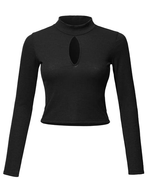 Slim Fit Ribbed Keyhole Mock Neck Crop Top Clearance Aesthetic