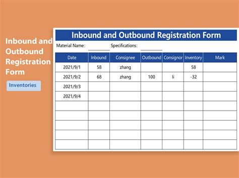 Excel Of Inbound And Outbound Registration Formxlsx Wps Free Templates