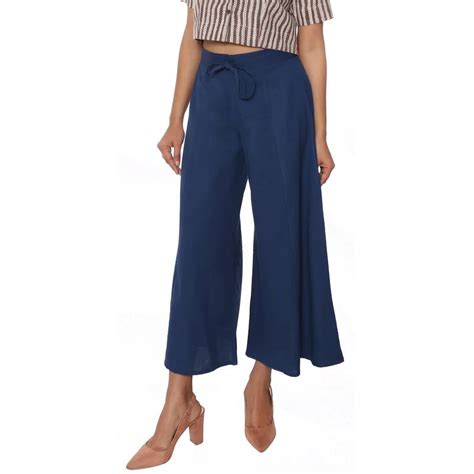 Women Navy Blue Solid Cotton Culottes Fabglobal 3128082