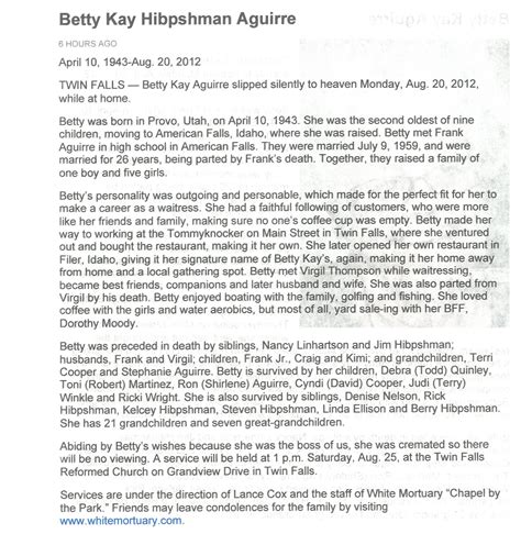 Betty Kay (Hibpshman) Aguirre - The Basque Museum & Cultural Center