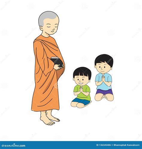 Drawing Buddhist Monk Cartoon Stock Illustration Illustration Of