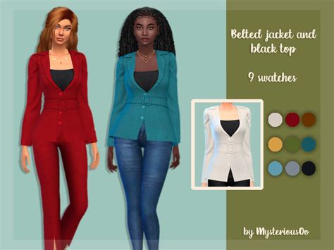 The Sims Resource Belted Jacket And Black Top Belted Jacket Jacket