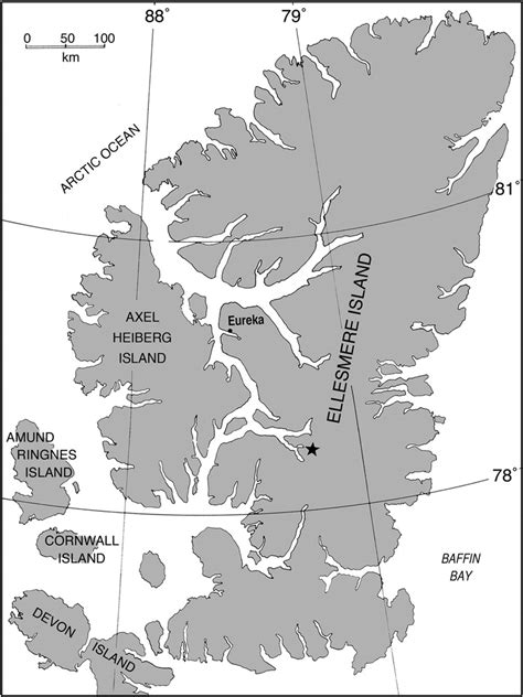 Map Of Ellesmere Island And Adjacent Islands In The Canadian Arctic