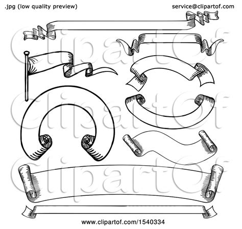 Clipart Of A Black And White Vintage Scroll And Banner Design Elements