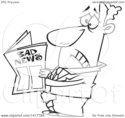 Clipart Of A Cartoon Black And White Businessman Reading