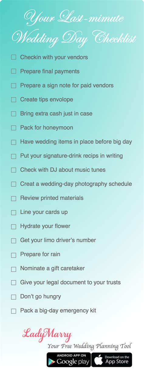 Wedding Checklist Ladymarry Your Last Minute Wedding Checklist