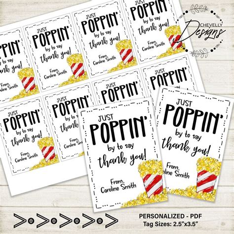 Editable Just Poppin By To Say Thank You Popcorn T Tags Printable