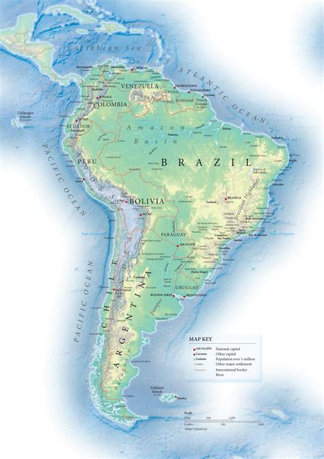 South America Detailed Topographical Map Detailed Topographical Map Of