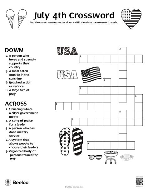 July 4th Crossword Beeloo Printable Crafts And Activities For Kids