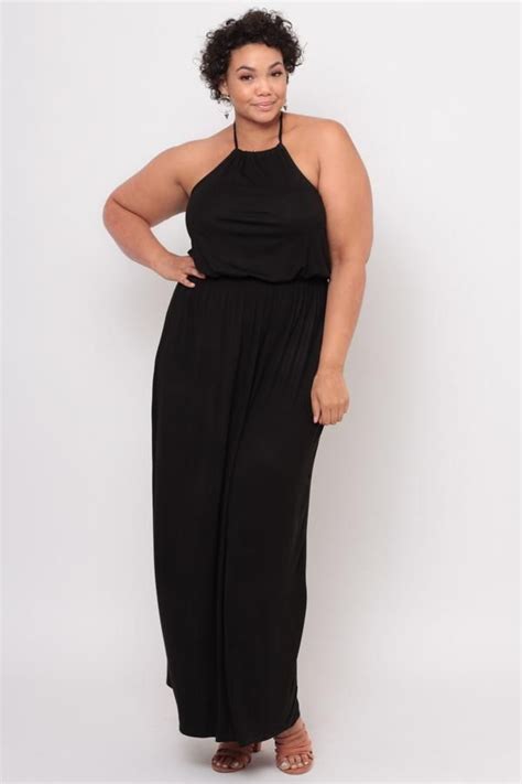 Plus Size Halter Maxi Dress Black Affordable Plus Size Clothing