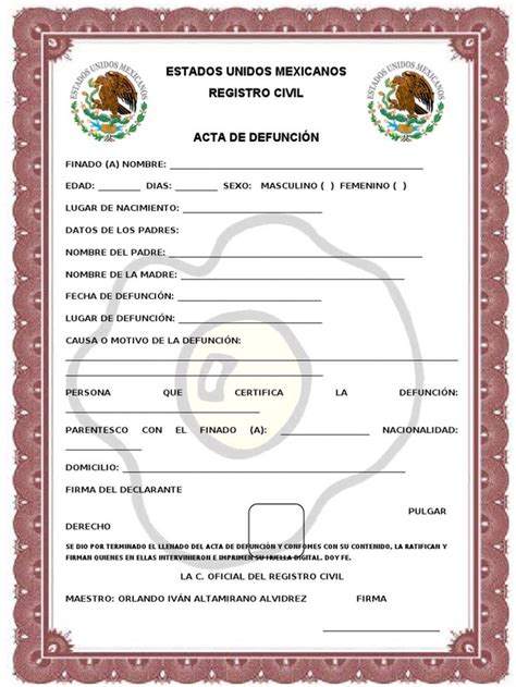 Acta De Nacimiento Y Acta De Defunci N Pdf Certificado De Nacimiento Gobierno In