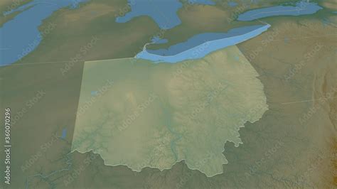 Ohio State With Its Capital Zoomed And Extruded On The Relief Map Of