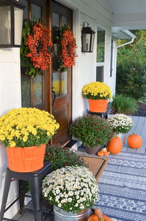 A Beautiful Porch With Colorful Flowers To Welcome Autumn Fall