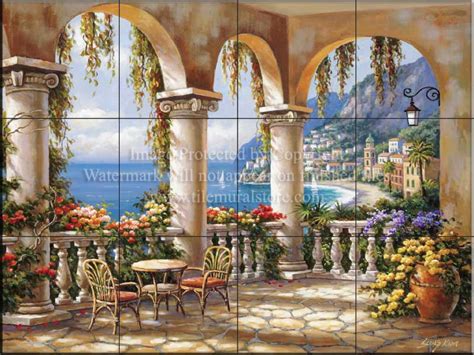 These murals are perfectly suitable for use as a backsplash, behind a stove or sink, in a shower or mounted and hung murals produced on our ceramic tile have the highest level of detail and vibrancy of color. Backsplash designs - Tuscan waterview tiles - SK-Terrace ...