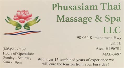 Phusasiam Thai Massage And Spa 14 Photos 98 064 Kamehameha Hwy Aiea Hawaii Massage Phone